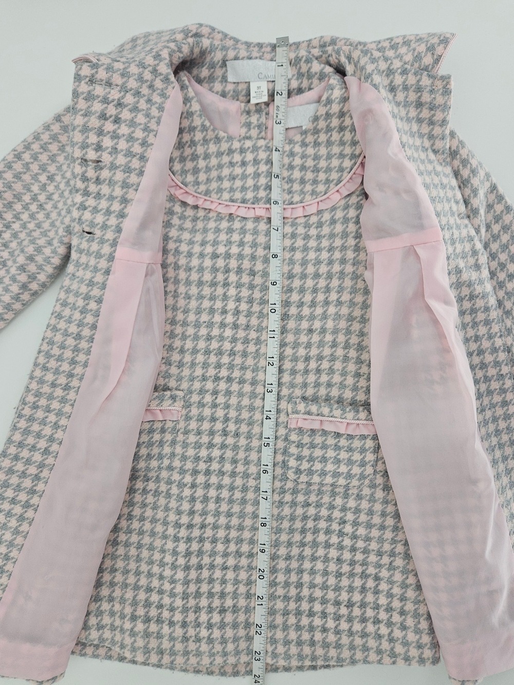 Camilla Girls 2 Piece Houndstooth Coat & Dress Set Pink Grey Size 3T - Picture 5 of 7
